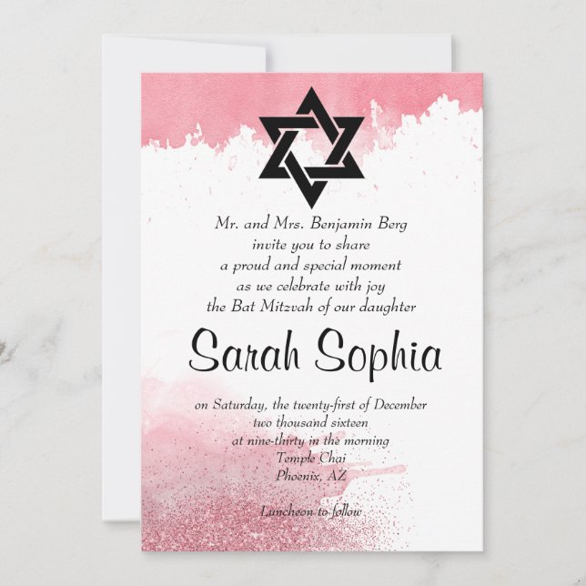 Rose Gold Wasserfarbener Glitzer Giro del Mali Einladung (Vorderseite)