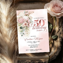 Rose Gold Watercolor Blush 50th Birthday Celebrate Einladung
