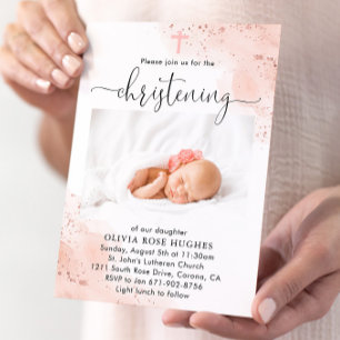 Rose Gold Watercolor Christening Taufe Einladung