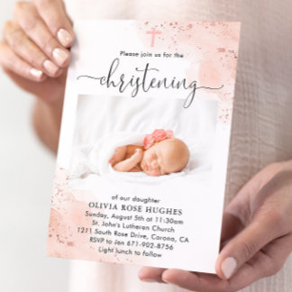 Rose Gold Watercolor Christening Taufe Einladung