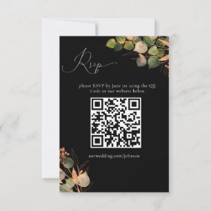 Rose Gold Watercolor Eucalyptus QR-Code RSVP Karte