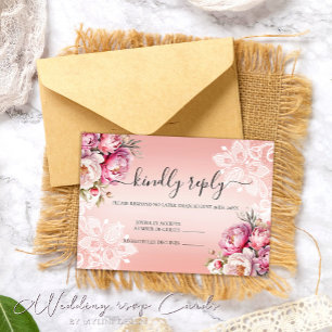 Rose Gold Watercolor Floral Wedding RSVP Card Begleitkarte