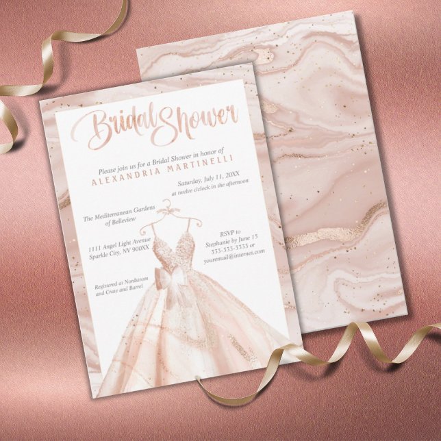 Rose Gold Watercolor Hochzeitskleid Brautparty Einladung (Von Creator hochgeladen)