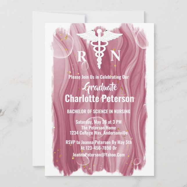 Rose Gold Watercolor Krankenschwester Graduation P Einladung (Vorderseite)