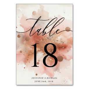 Rose Gold Watercolor Pink Hochzeitstisch Tischnummer
