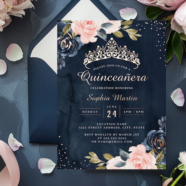 Rose Gold Watercolor Quinceanera Folieneinladung (Von Creator hochgeladen)