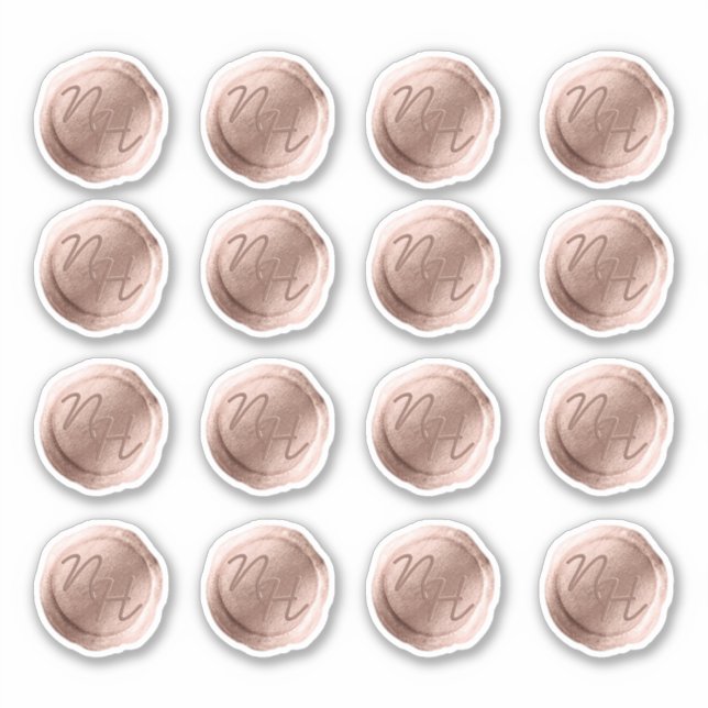 Rose Gold Wax Siegel Initials Wedding Monogram Aufkleber (Vorderseite)