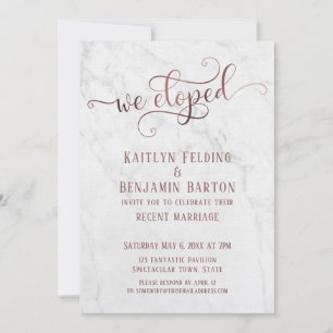 Rose Gold "We Eloped" Typografie auf Marmor Einladung