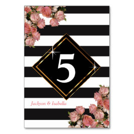 Rose Gold Wedding Black & White Stripe Tischnummer