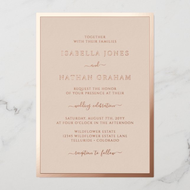 Rose Gold Wedding Folieneinladung (Vorderseite)