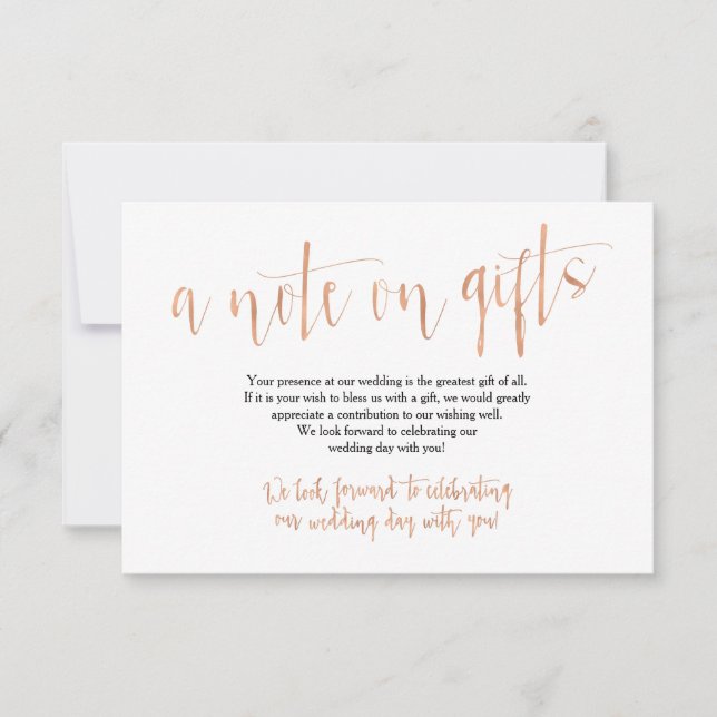 Rose Gold Wedding Gifts Card Einladung (Vorderseite)
