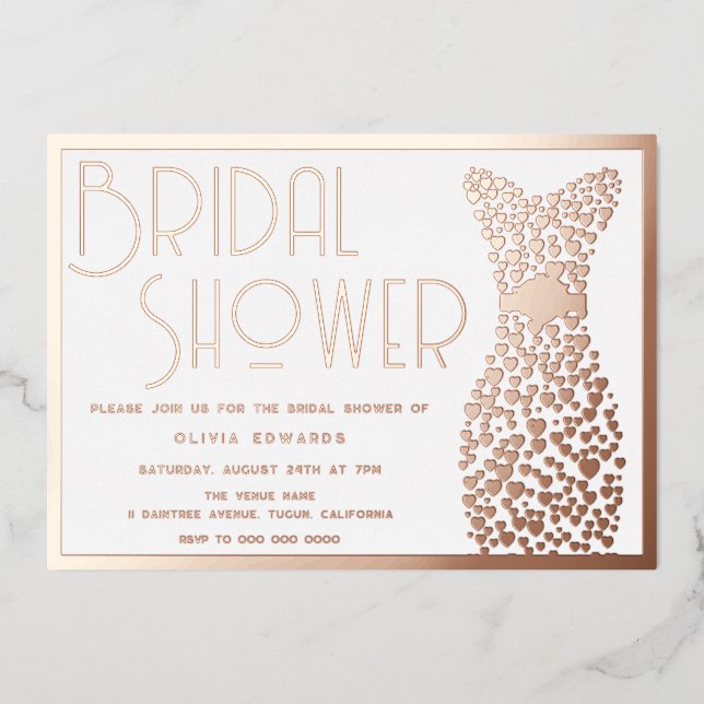 Rose Gold Wedding Gown Vintag Retro Brautparty Folieneinladung (Vorderseite)