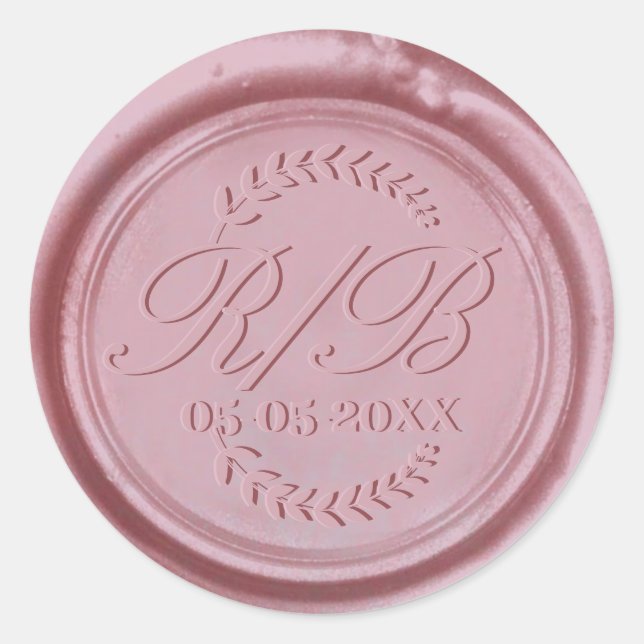 Rose Gold Wedding Monogram botanische Blätter Runder Aufkleber (Vorderseite)