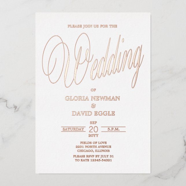 Rose Gold Wedding Real Foil Einladung (Vorderseite)