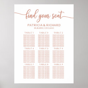 Rose Gold Wedding Seating Chart Chic Calligraphie Poster