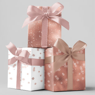 Rose Gold Weihnachts-Schneeflocken Weihnachten Geschenkpapier Set