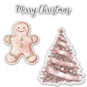 Rose Gold Weihnachtsbaum Gingerbrot Cookie Aufkleber