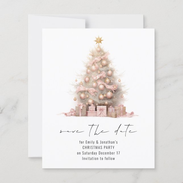 Rose Gold Weihnachtsbaum Save the Date (Vorderseite)
