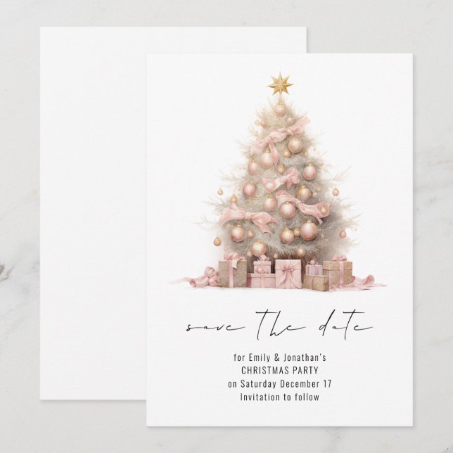 Rose Gold Weihnachtsbaum Save the Date Einladung (Vorne/Hinten)