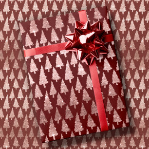 Rose Gold Weihnachtsbaumen auf Winterberry Red Gif Geschenkpapier