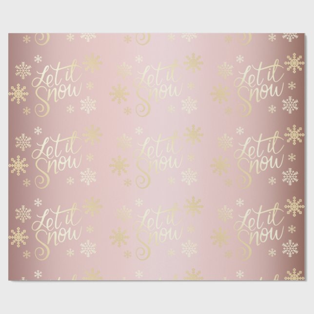 Rose Gold Weihnachtsgeschenk Schnee und Schneefloc Geschenkpapier (Flach)