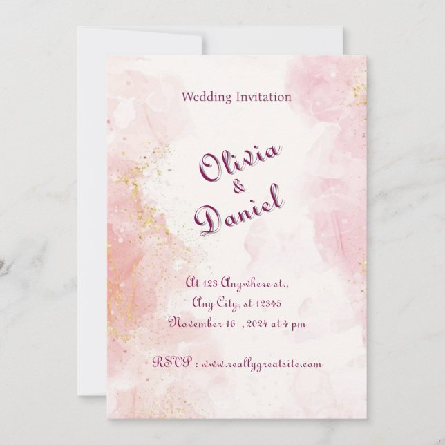 Rose Gold & Weiß Marmor Hochzeitsempfang Einladung (Vorderseite)