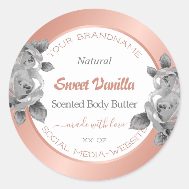 Rose Gold, Weiß und Grau Runder Aufkleber (Vorderseite)