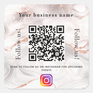 Rose Gold Weißagate Marmor qr Code Instagram Quadratischer Aufkleber