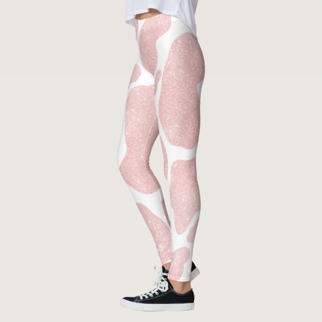 Rose Gold weiße große Kuh Spots Tiermuster Leggings (Links)