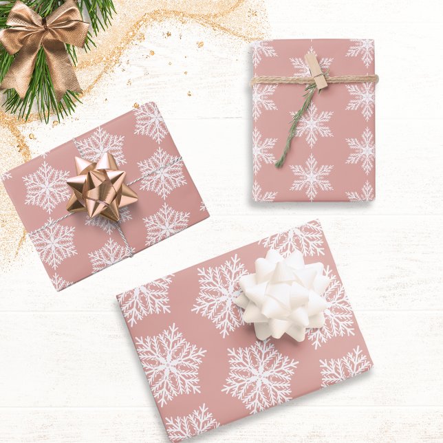 Rose Gold & Weiße Schneeflocken Muster Weihnachten Geschenkpapier Set (Von Creator hochgeladen)