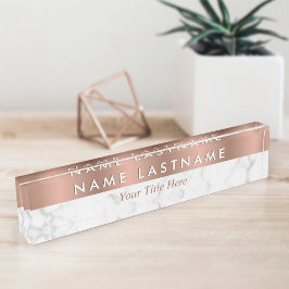 Rose Gold Weißer Graue Marmor Elegant Moderne Namensplakette