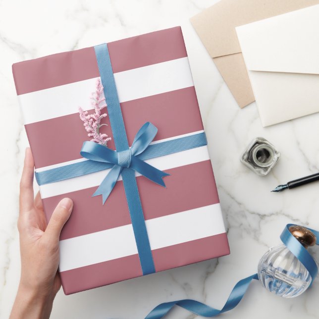 Rose Gold Weißer klassischer, horizontaler Streife Geschenkpapier (Schenken)