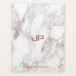 Rose Gold Weißer Marmor Modernes Monogramm Elegan Planer