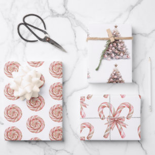 Rose Gold Weißer Pfefferminz Weihnachten Geschenkpapier Set