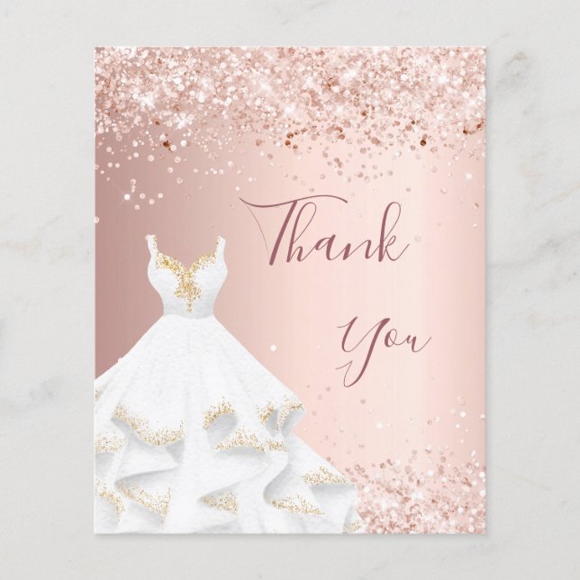 Rose gold weißes Kleid danke Karte (Vorderseite)