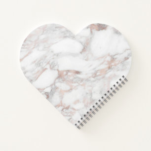 Rose Gold Weißes Marmorvorlagenherz geformt Notizbuch