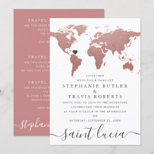 Rose Gold Weltkarte Reise Thema Hochzeit Einladung