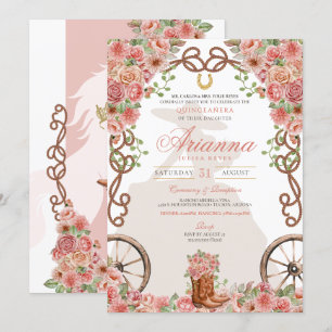 Rose Gold Western Charra Ranchera Quinceñera Einladung