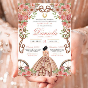 Rose Gold Western Charro Rustic Ranch Quinceañera Einladung