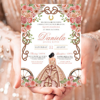 Rose Gold Western Charro Rustic Ranch Quinceañera Einladung
