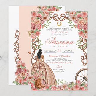 Rose Gold Western Ranch Charro Quinceanera Einladung