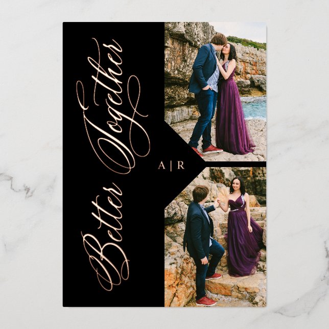 Rose Gold Whimsical Luxury Modern 2 Photos Collage Folieneinladung (Vorderseite)