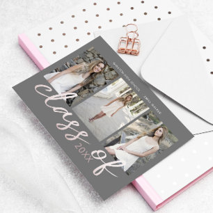 Rose Gold Whimsical Script Foto Abschluss Ankündigungspostkarte