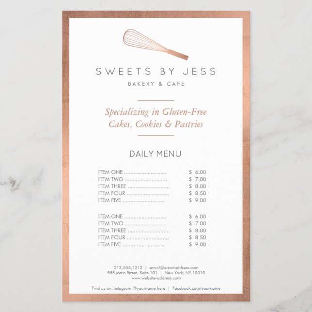 Rose Gold Whisk Bäckerei HalbPage Flyer (Vorne)