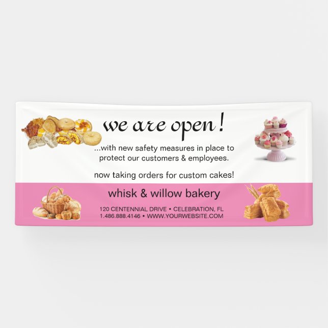 Rose Gold Whisky Bakery Business Wiedereröffnung Banner (Horizontal)