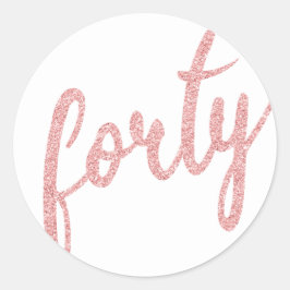 Rose Gold White 40 Geburtstagsparty Glitzer "40" Runder Aufkleber
