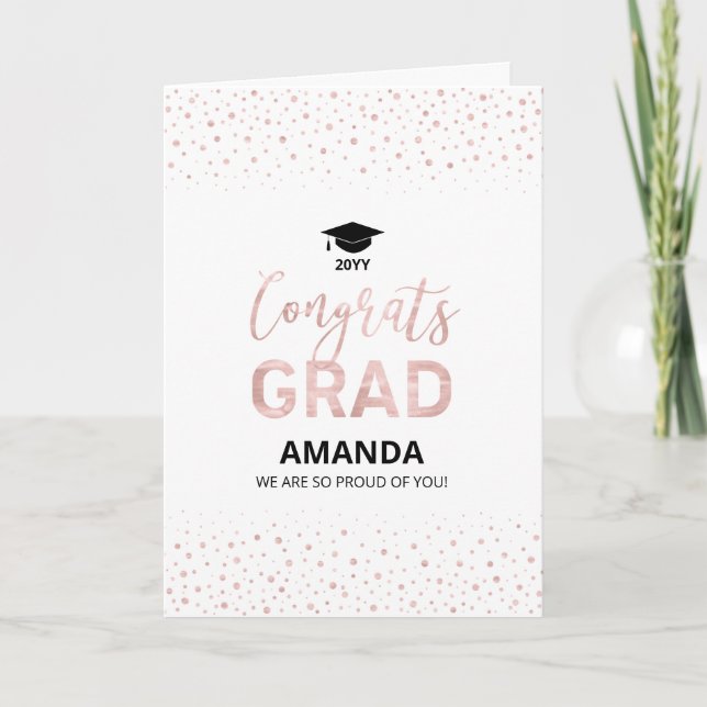 Rose Gold & White Confetti Gratulation Graduate Karte (Vorderseite)