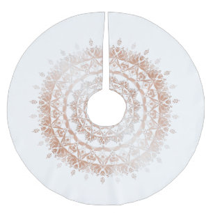 Rose Gold White Damask Mandala Polyester Weihnachtsbaumdecke