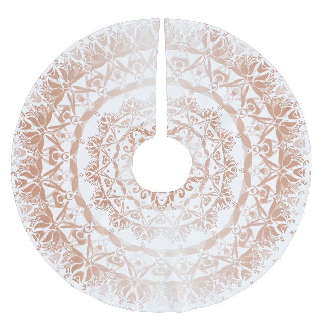 Rose Gold White Damask Mandala Polyester Weihnachtsbaumdecke (Vorderseite)