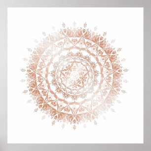 Rose Gold White Damask Mandala Poster